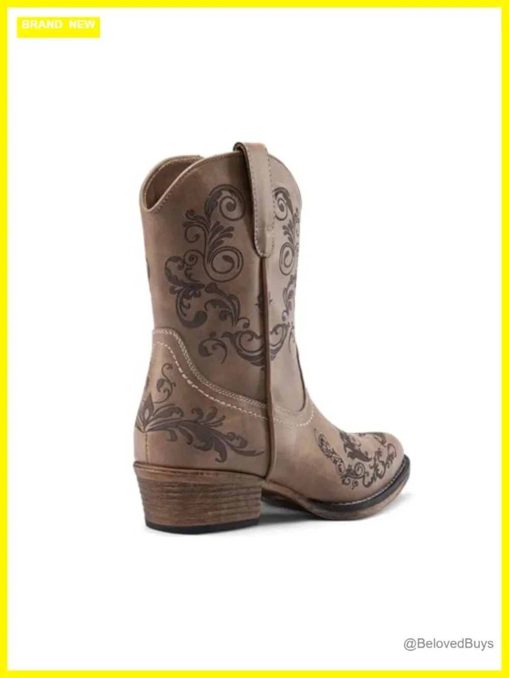Women's Square Toe Western Ankle Boots with Side Zipper Faux Leather